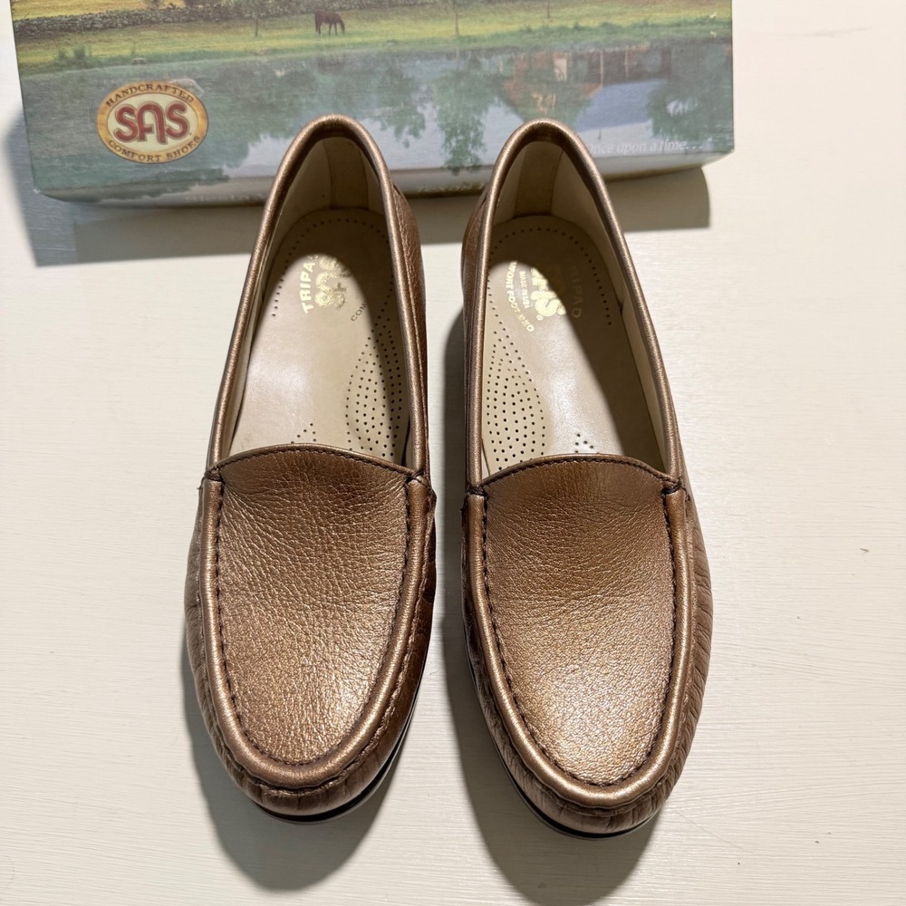 SAS Simplify Loafers Womens 7 M Copper Metallic Leather Comfort Shoes 1550-174